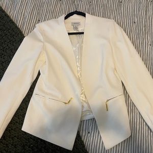 White Silk Blazer with gold accents